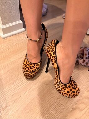 Yves Saint Laurent Leopard Print Platform Stilettos - Black Trim